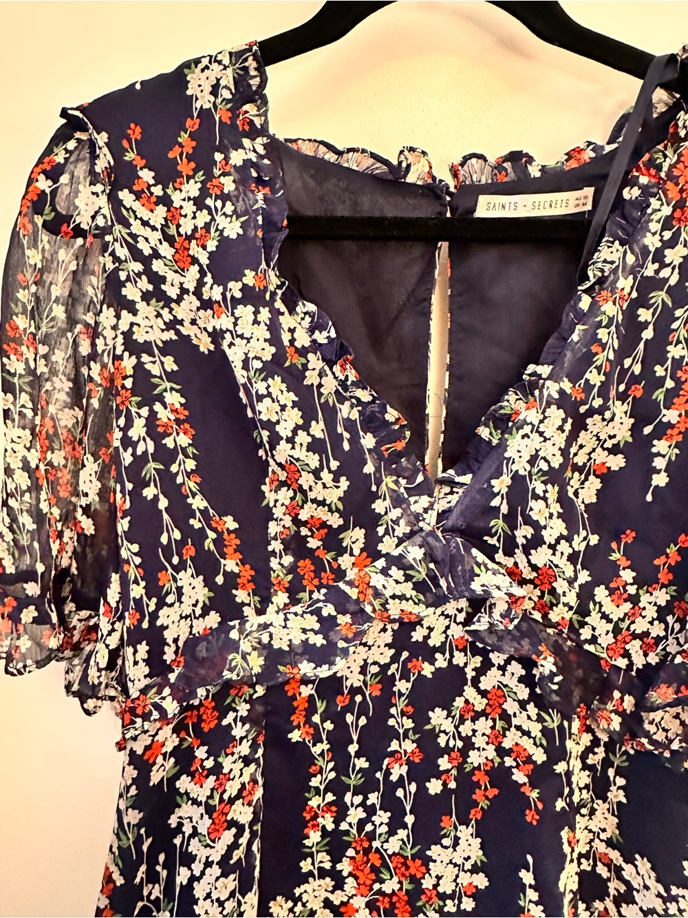 Floral Navy Ruffle Mini Dress - Picture 2 of 4